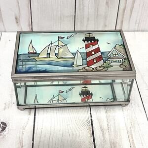 Joan Baker Lighthouse Footed Jewelry Box With Mirrorred Bottom Beach House